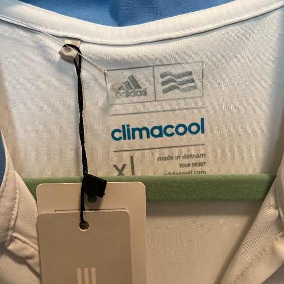 ADIDAS NWT AUTHENTIC CLIMACOOL WHITE & BLUE TRIM SLEEVELESS GOLF PLEATED BLOUSE - Picture 13 of 16
